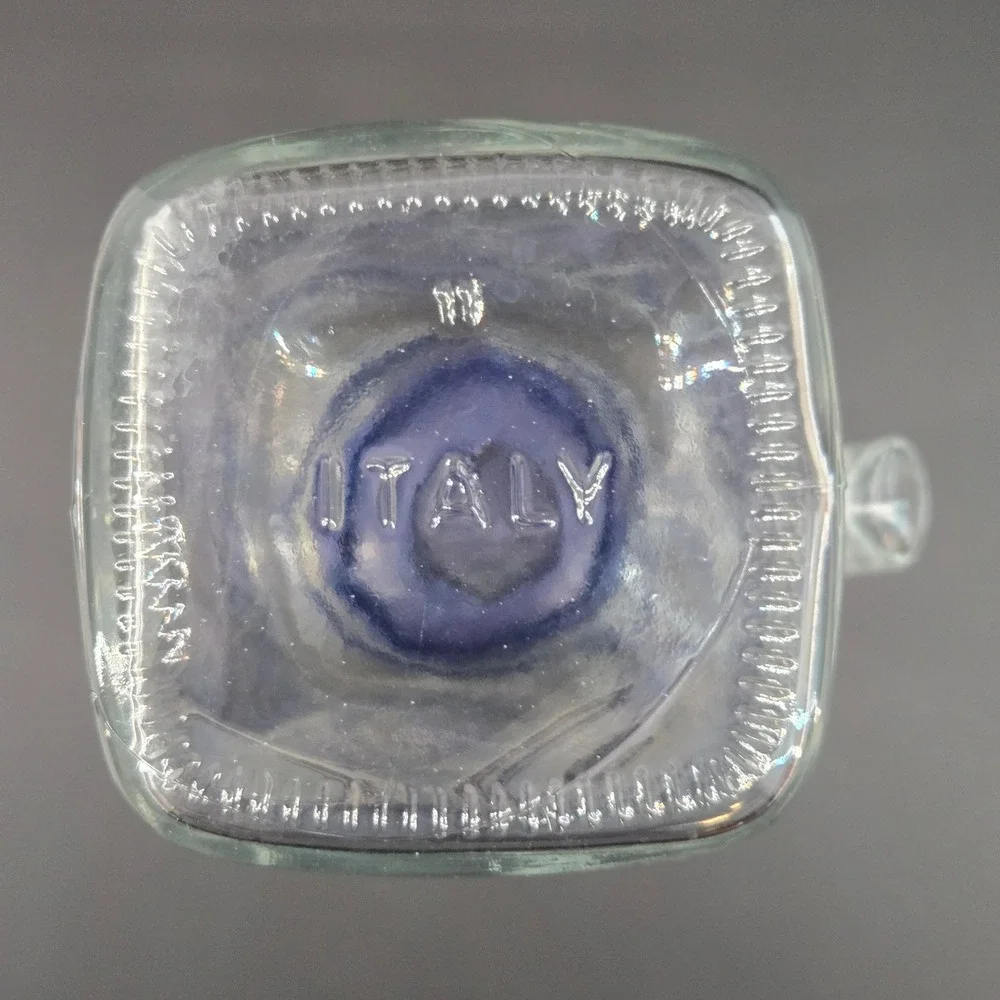 Frigorello Glass Pitcher Carafe with Blue Lid 1 Liter Made in Italy Clear Square